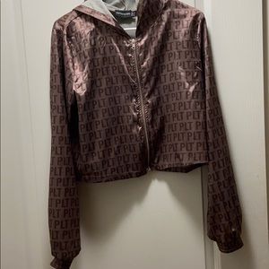 PrettyLittleThing Brown Zip Crop Hoodie